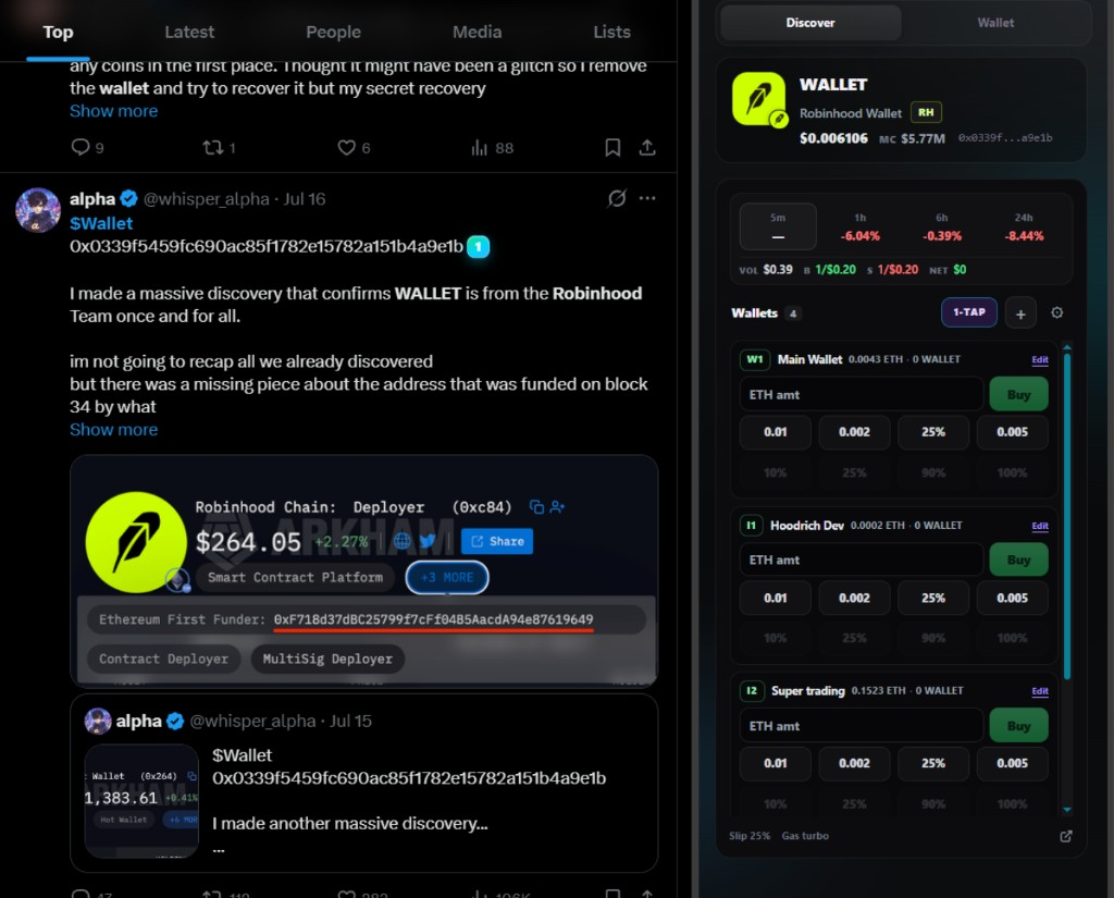 Custody Lens side panel detecting and trading a token found on X